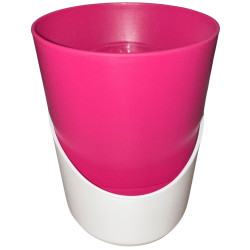 Pot plastique rose avec sous-pot blanc 0,9L