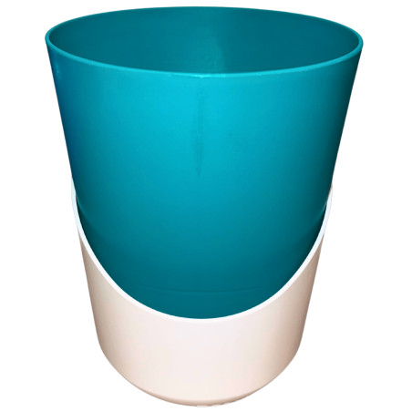 Pot plastique vert turquoise avec sous-plat blanc 3,7L