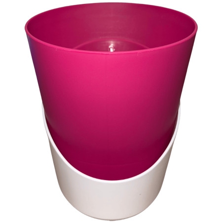 Pot plastique rose fuchsia avec sous-plat blanc 3,7L