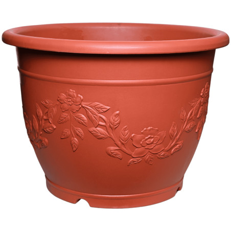 Pot rond rouge décor fleurs 70L 61cm