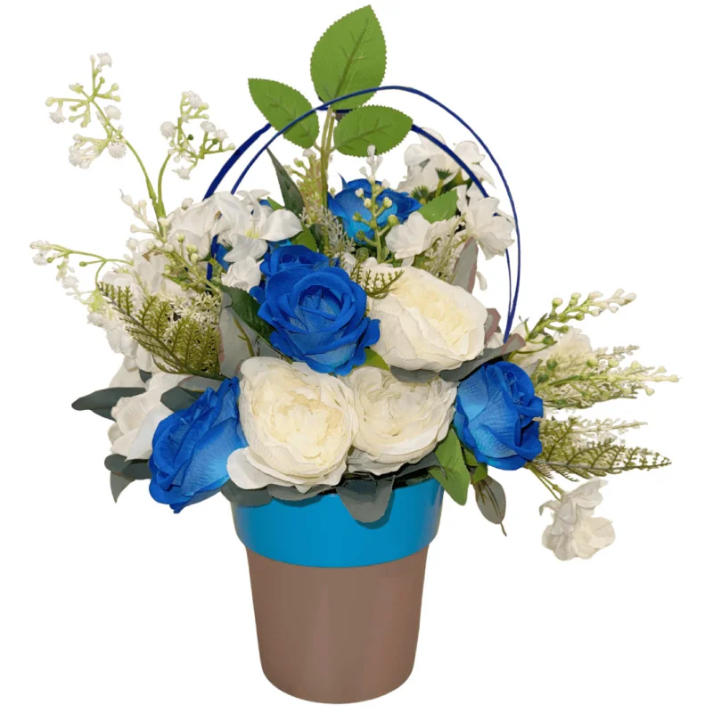 Composition florale artificielle – Bleu & Blanc