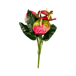 Bouquet d’Anthuriums Artificiels Rose et Vert