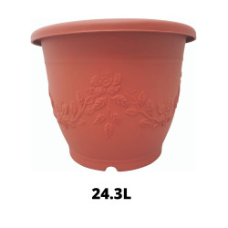 Pot rond rouge décor fleurs 24,3L 42cm