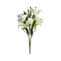 Bouquet de Lys Artificiels Blancs à Cœur Vert