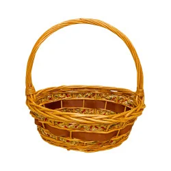 Panier ovale en osier naturel avec anse – Marron décor tressé (L)