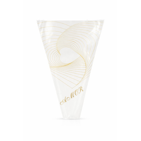 Papier Emballage Fleuriste AMOR – Blanc & Or (Design Cœur)