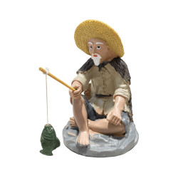 Pêcheur Asiatique Miniature avec Poisson