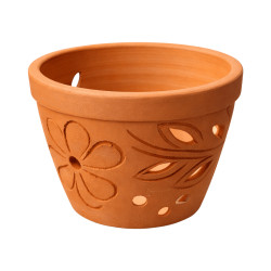 Pot Orchidée Terre Cuite Décor Hibiscus D20xH15cm