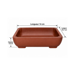 Pot bonsaï rectangulaire en terre cuite – 14 × 10,7 cm