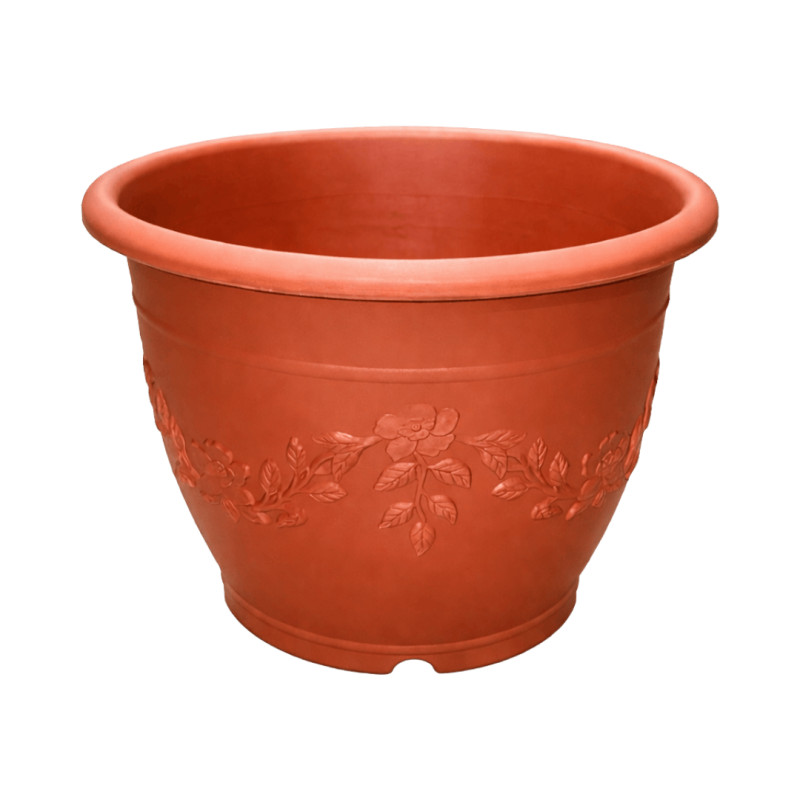 Pot rond Terracotta décor fleurs 16L