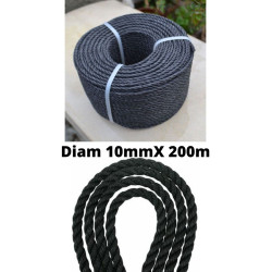Corde PE Noire Anti-UV – Ø 10 mm × 200 m