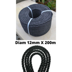 Corde PE Noire Anti-UV – Ø 12 mm × 200 m