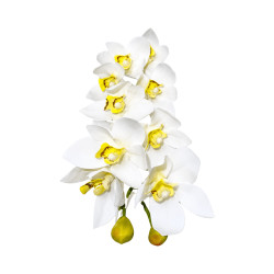Cymbidium artificiel blanc cœur jaune 10 fleurs