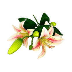 Tige lys blanc vert rose artificiel 3 fleurs