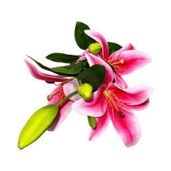 Tige lys rose bord blanc artificiel 3 fleurs