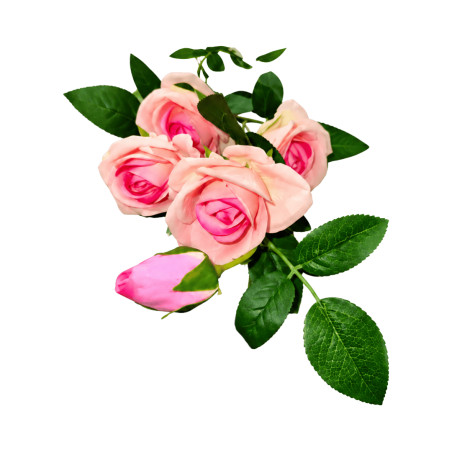 Tige 4 Roses et 1 Bouton Rose Clair Artificielle
