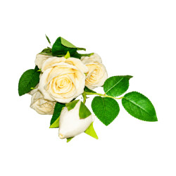 Tige 4 Roses et 1 Bouton Blanc Crème Artificielle