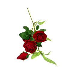Tige 4 Roses 1 Bouton Bordeaux Foncé Artificielle
