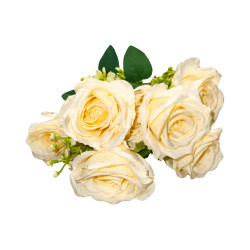 Bouquet de 7 Roses Beige Rosé Clair Artificielles