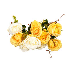Bouquet de Roses Artificielles Jaunes et Blanches