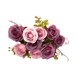Bouquet de Roses Artificielles Mauve Foncé et Rose Clair