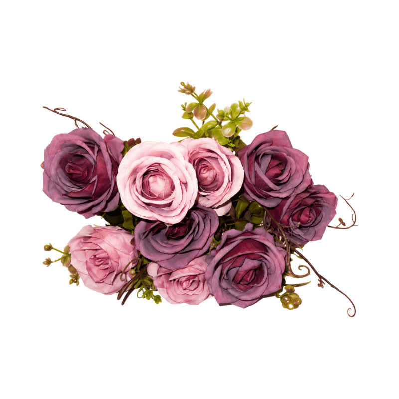 Bouquet de Roses Artificielles Mauve Foncé et Rose Clair
