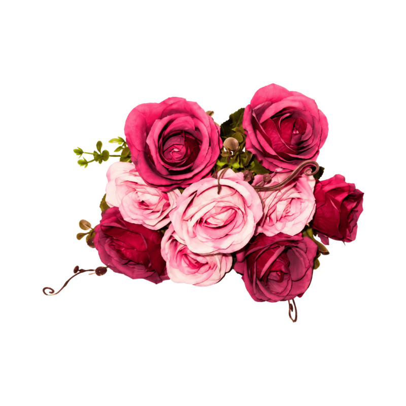 Bouquet de Roses Artificielles Rose Foncé et Rose Clair
