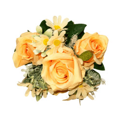 Bouquet de Roses Jaune Clair Mixé Marguerites Artificielles