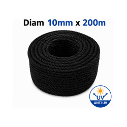 Corde PE Noire Anti-UV – Ø 10 mm × 200 m