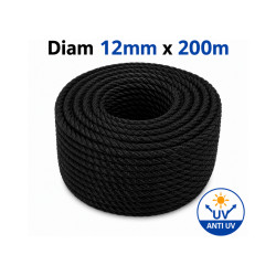 Corde PE Noire Anti-UV – Ø 12 mm × 200 m