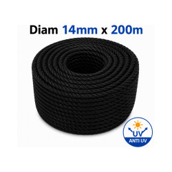 Corde PE Noire Anti-UV – Ø 14 mm × 200 m