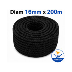 Corde PE Noire Anti-UV – Ø 16 mm × 200 m