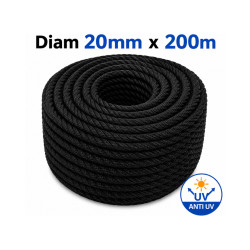 Corde PE Noire Anti-UV – Ø 20 mm × 200 m
