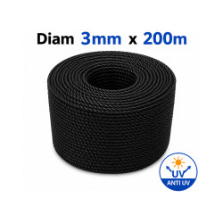 Corde PE Noire Anti-UV – Ø 3 mm × 200 m