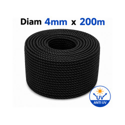 Corde PE Noire Anti-UV – Ø 4 mm × 200 m