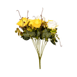 Bouquet de Roses Artificielles Jaunes et Blanches