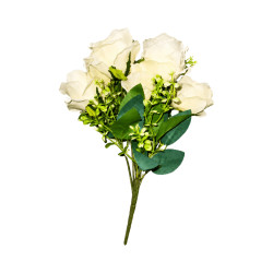 Bouquet de 7 Roses Beige Rosé Clair Artificielles