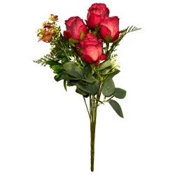 ME01 Bqt Rose moitié boutons Rouge